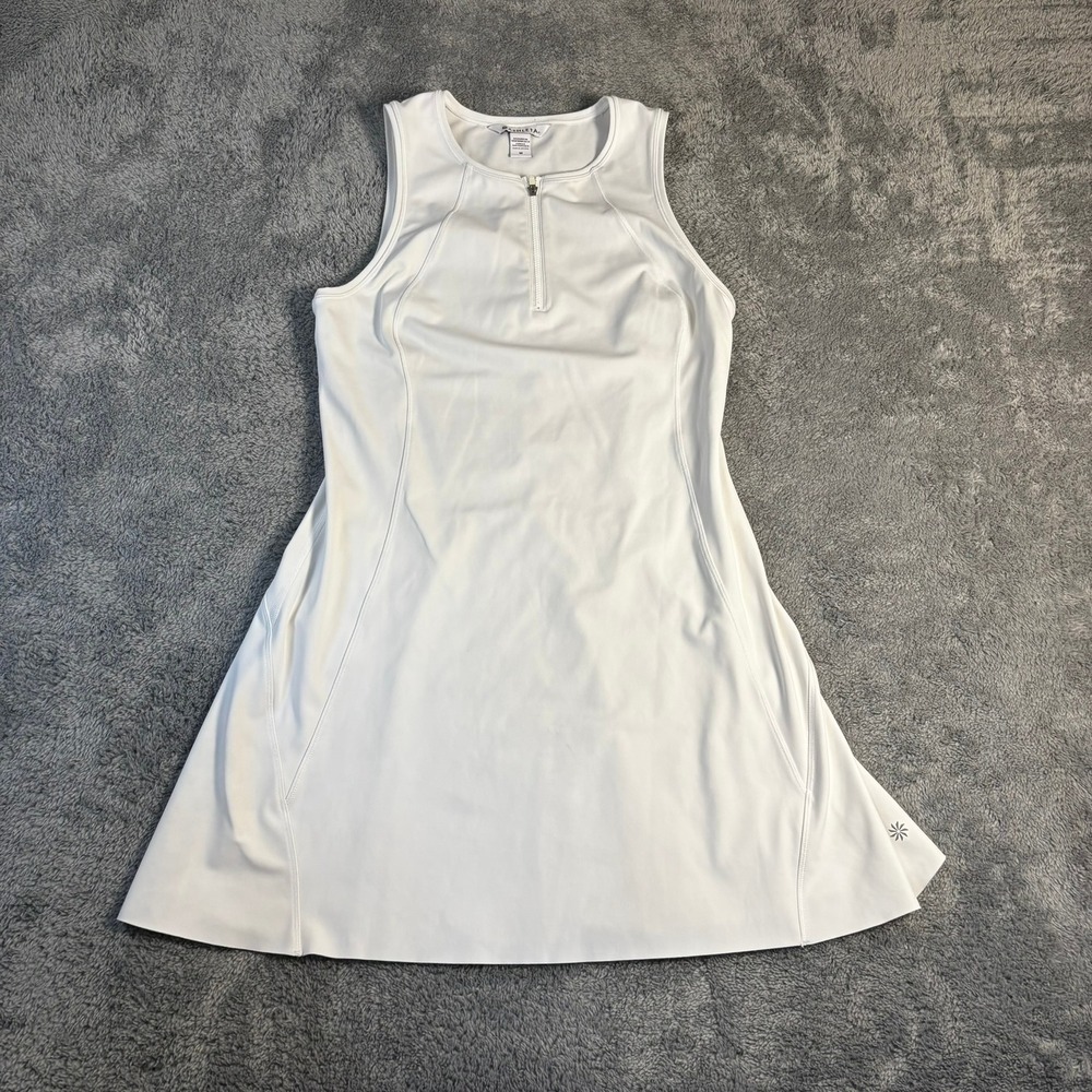 Athleta White Sleeveless Quarter Zip Athletic Tennis Golf Dress Mesh Back Medium